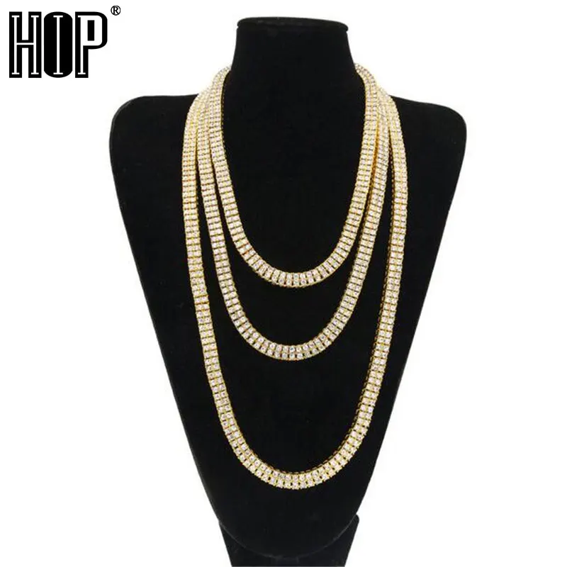 

Hip Hop 2 Row CZ Iced Out Rhinestone Bling Tennis Chain Necklace Choker Micro Pave Cubic Zircon Copper Chain Gold Filled 30inch
