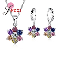trendy girls pendant set colorized crystal 925 sterling silver pendant necklace earrings women flowers jewelry set