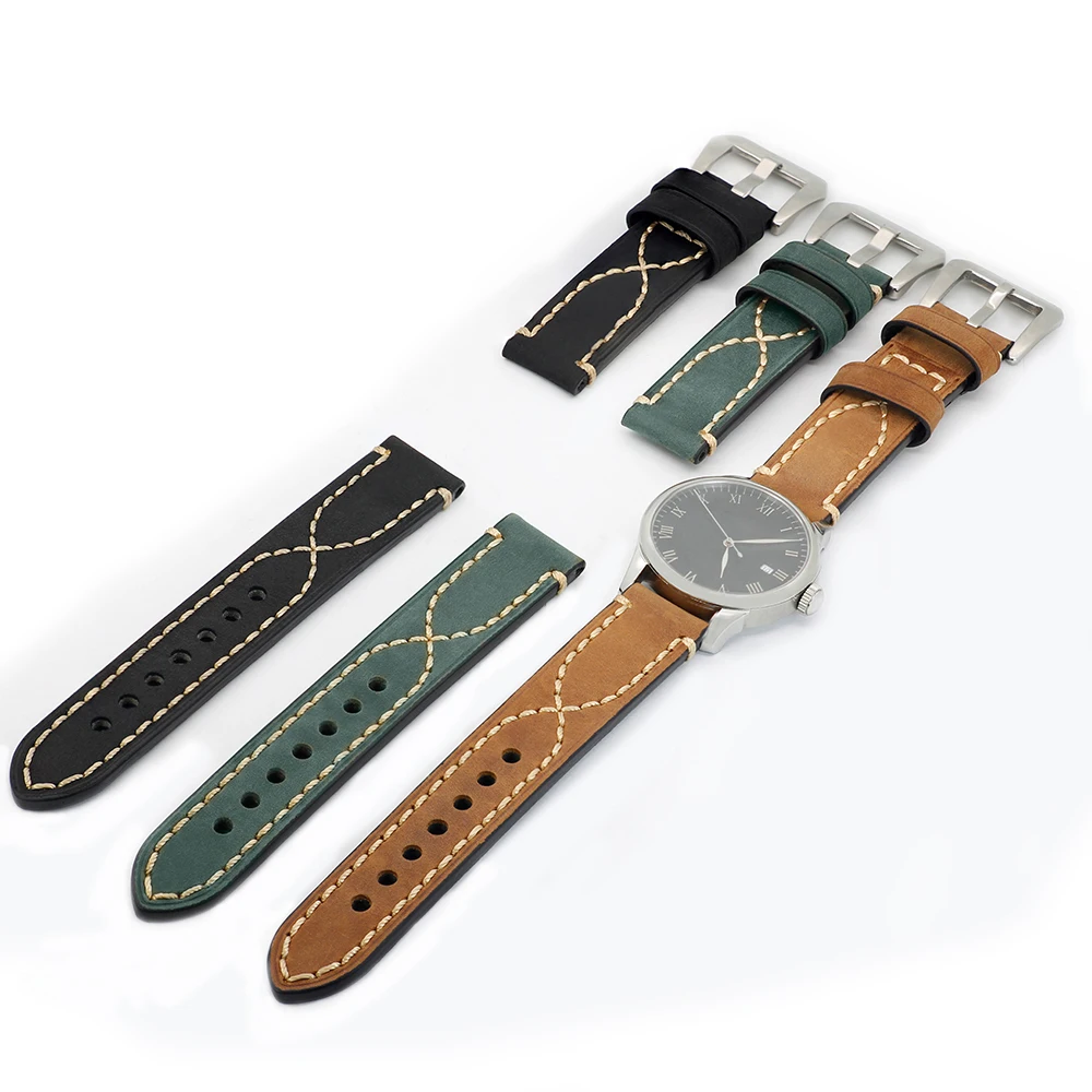 ZLIMSN Watch Accessories Genuine Leather Watch Band For Panerai Watchband Wrist Belt 20mm 22mm 24mm 26mm Black Brown Watch Strap