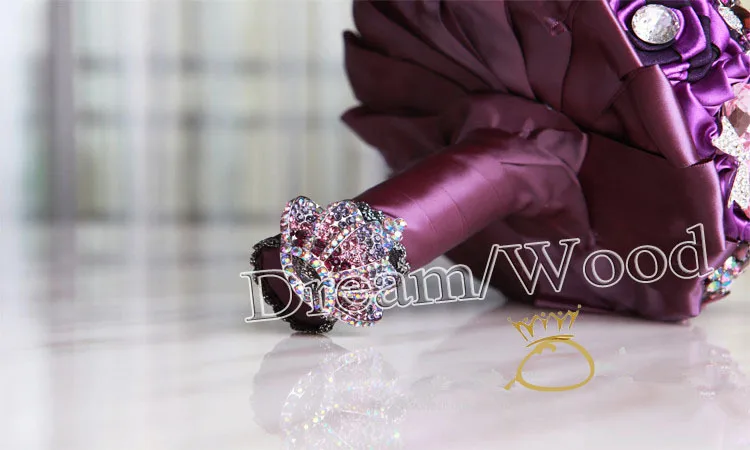 2015 wedding accessories korean style handmade diamand brooch crystal purple bouquet for bridal can be customized |