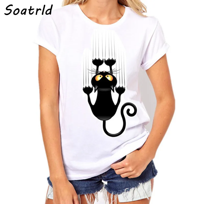 Футболка женская с коротким рукавом и рисунком черного кота|ladies t-shirt|brand t-shirtt-shirt