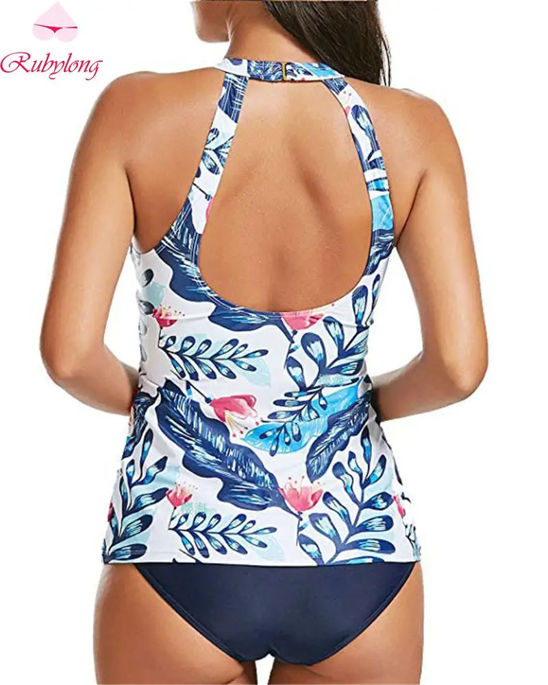 Rubylong 2019 Backless Swimsuit Women Two Piece Bathing Suit Ladies Print Swimwear Female Plus Size Tankini Vintage Beach wear | Спорт и