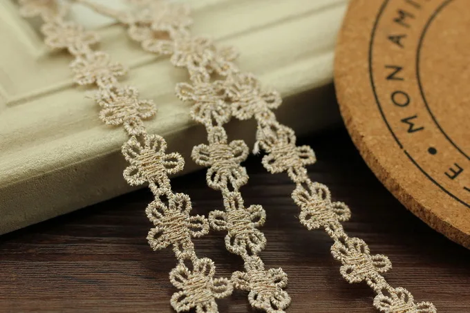 5 м гипюр ручной работы кружевная отделка лента золотого цвета Цветочная вышивка