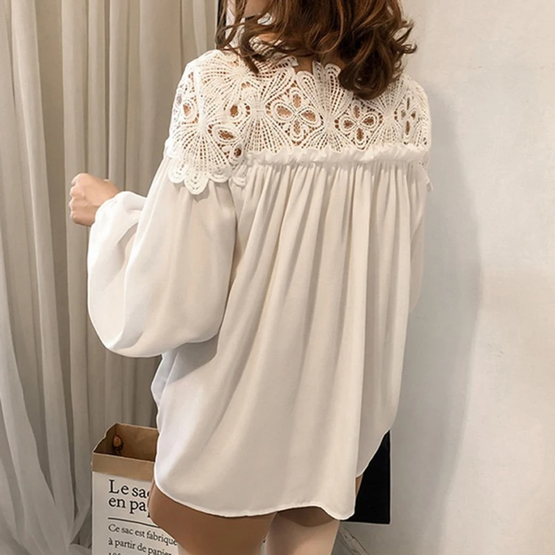 Рубашки с круглым вырезом и рукавами-фонариками элегантные блузки Женская