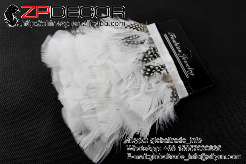 

ZPDECOR 10yards/lot 6cm(2-3inch) Fluffy White Bleached Turkey T-Base Plumage Feather Trim with Guinea Feathers Ladies Wedding