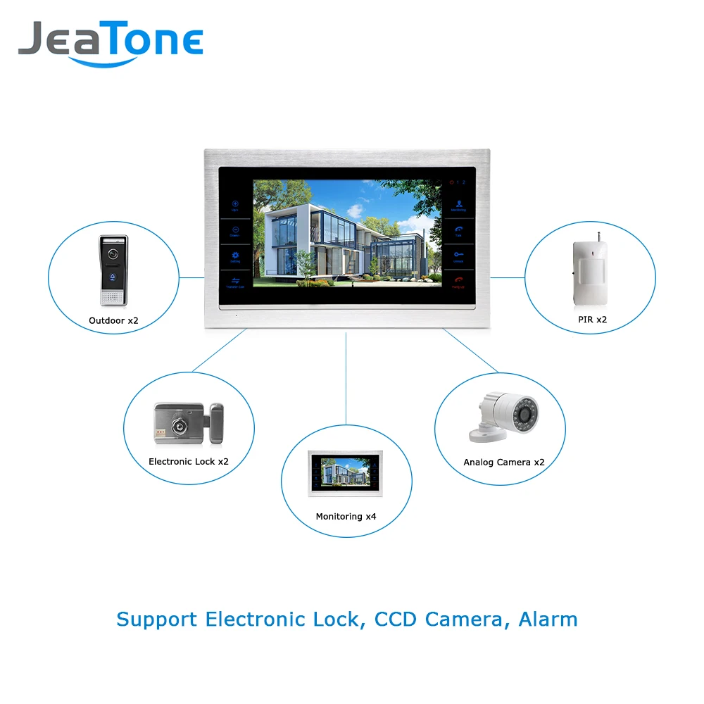 JeaTone Новый 10 &quotTFT сенсорная кнопка видео домофон дверной звонок с 1200TVL COMS 2 камера +