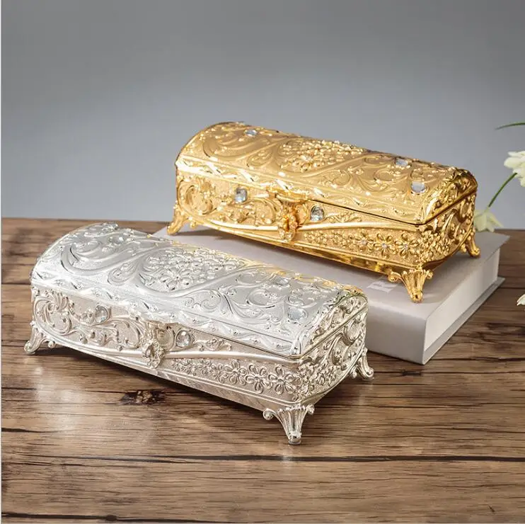 

Europe Rectangle gold/sliver colors jewelry storage box zinc metal Home desktop storage box jewelry box organizer for gift Z069