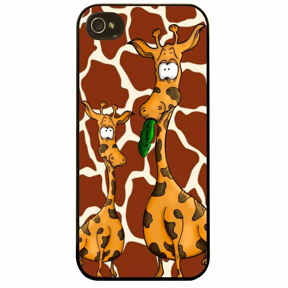 Два мультфильма жираф защитная черная сторона крышки чехол для iPhone 4 4S |
