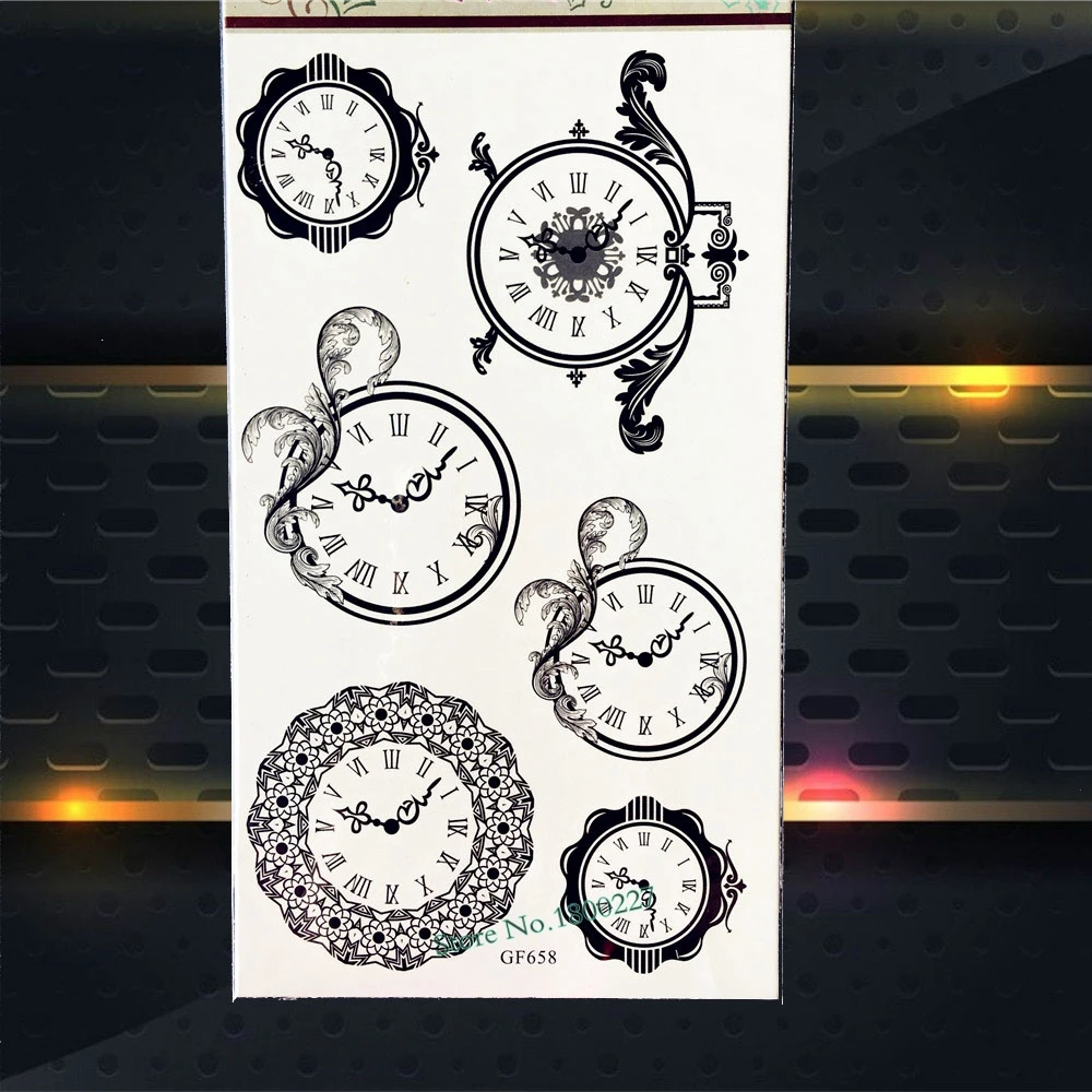 Старый черный часы конструкции Водонепроницаемый временные татуировки наклейки