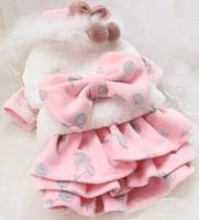 free shipping high quality winter handmade dog coat dress pet clothes faux fur collar detachable bow pink dot walking on sale