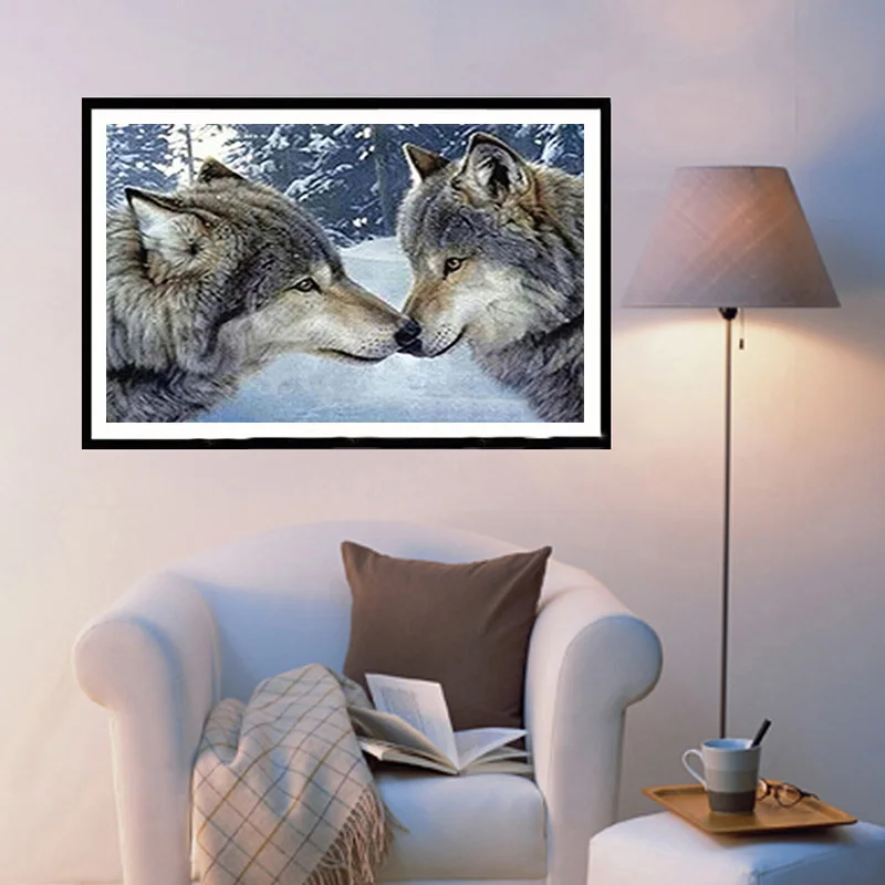 Икона алмазной вышивки Волк мозаика с украшением в виде кристаллов 5D вышитая