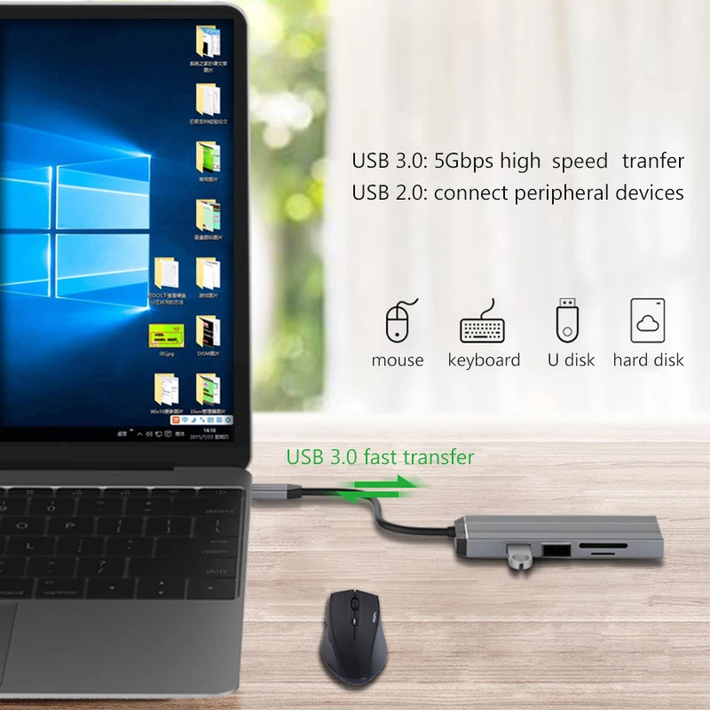 Адаптер питания type C HDMI USB 3 0 2 PD устройство для чтения карт TF/SD концентратор Macbook Pro