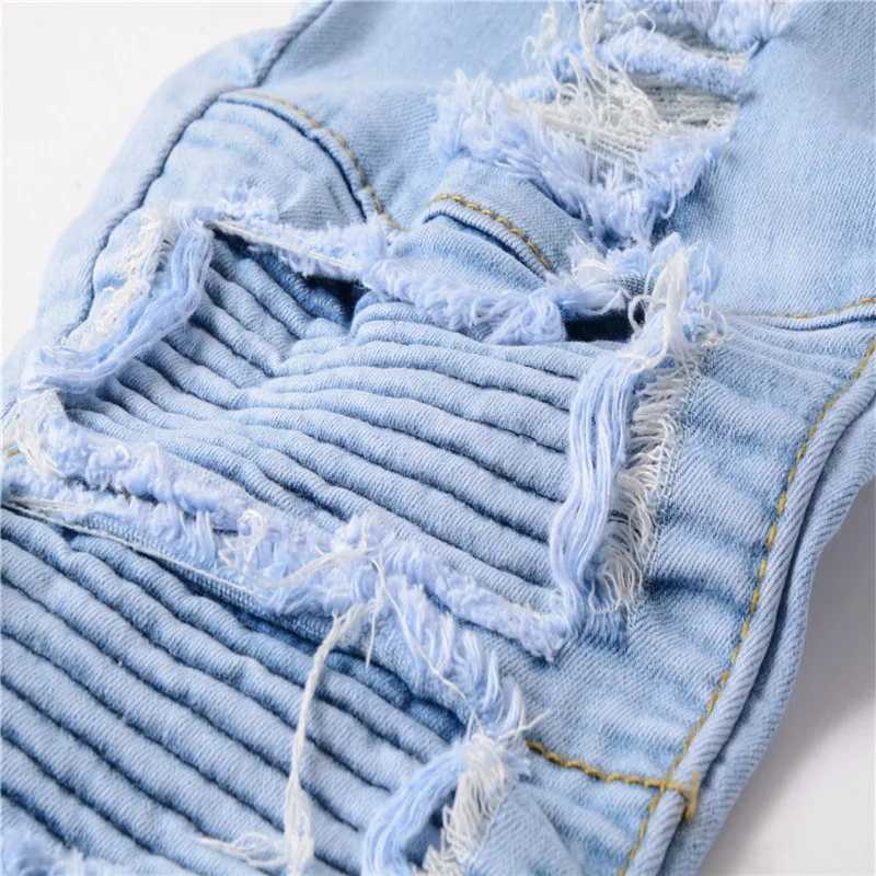 

REPPUNK 2019 new Streetwear Hip hop Style Men Destoryed Biker Jeans Ripped Skinny Casual male Pleated personality denim Trousers