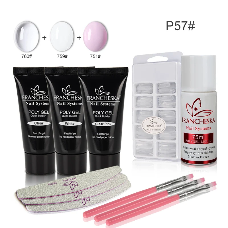 Polygel Set P57 Francheska 35 мл полигель для ногтей полигель Набор для рисования Лак акриловый комплект гель-лака расширение Кристалл УФ Смола твердый строительный гель - Цвет: Polygel Set P57