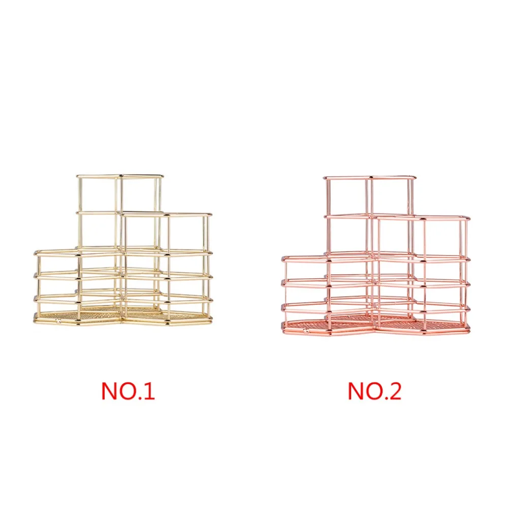 

Makeup Organizer Hollow-Out Storage Box Pen Container Organizer Iron Geometic Practical Pencil Cup Stationery Home Decoration