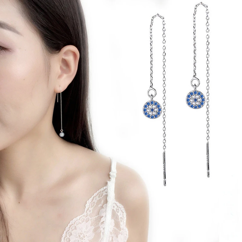 JQUEEN 2019 New Arrival Charm Blue Stone Nar Nail Earring Woman Fashion Elegant Crystal Circle Ear Stud Wedding Party Jewelry | Украшения и