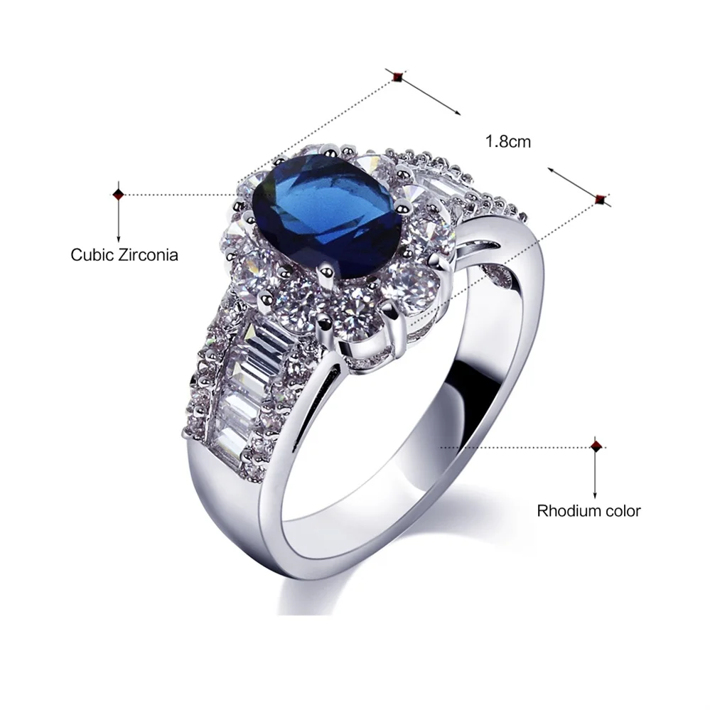 

DreamCarnival1989 Wedding Solitaire Rings for Women Oval Square CZ Red Purple Blue Green Color Engagement Jewelry Anillos YR4341