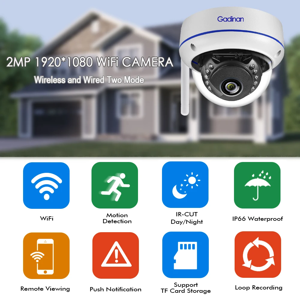 Gadinan Wifi ip-камера для улицы 1080P 2.0MP Беспроводная охранная аудио камера ночного видения обнаружение движения и фото по электронной почте FTP iCSee