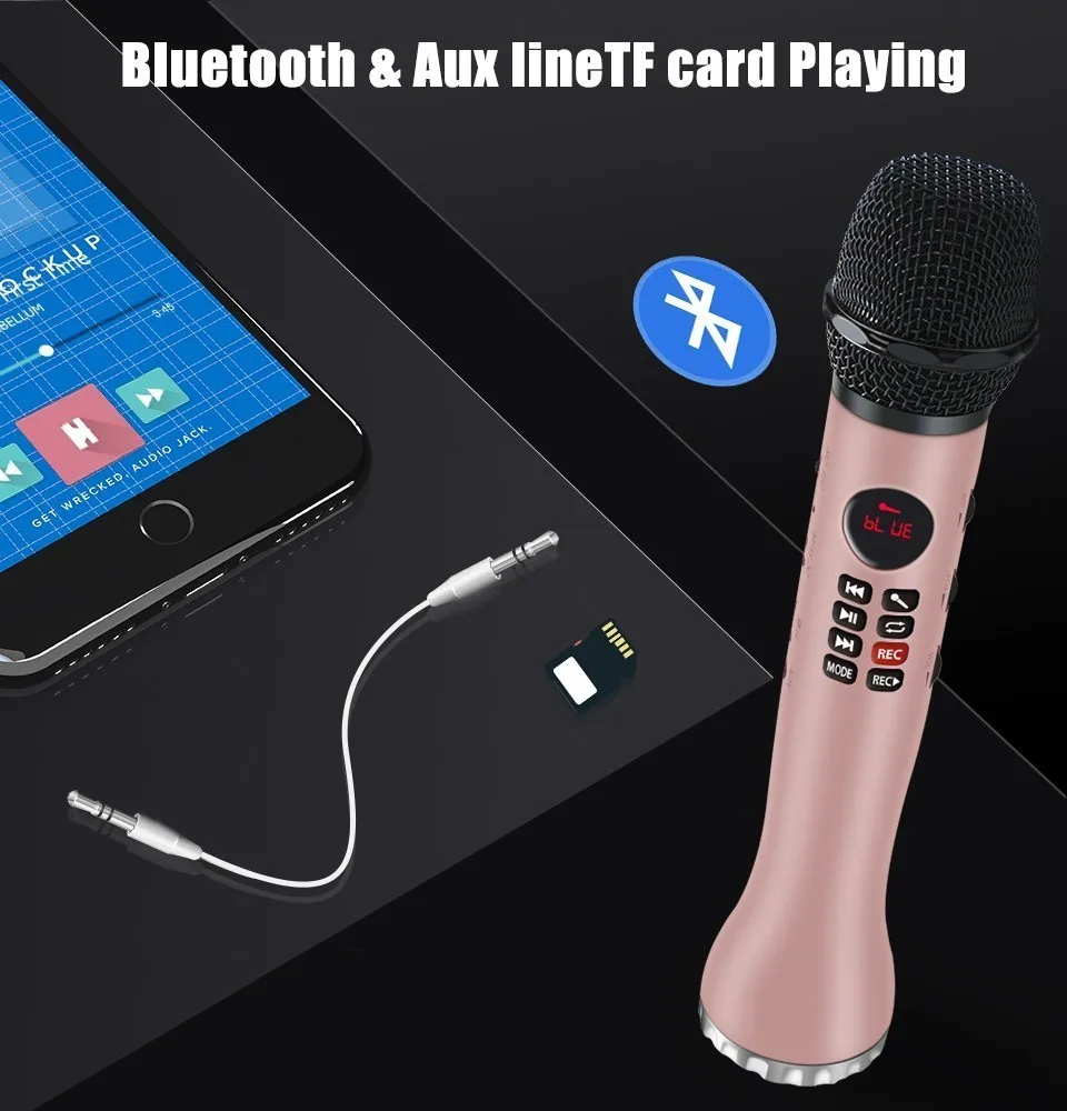 Bluetooth конденсаторный микрофон динамик для караоке беспроводной 9 Вт TF карта