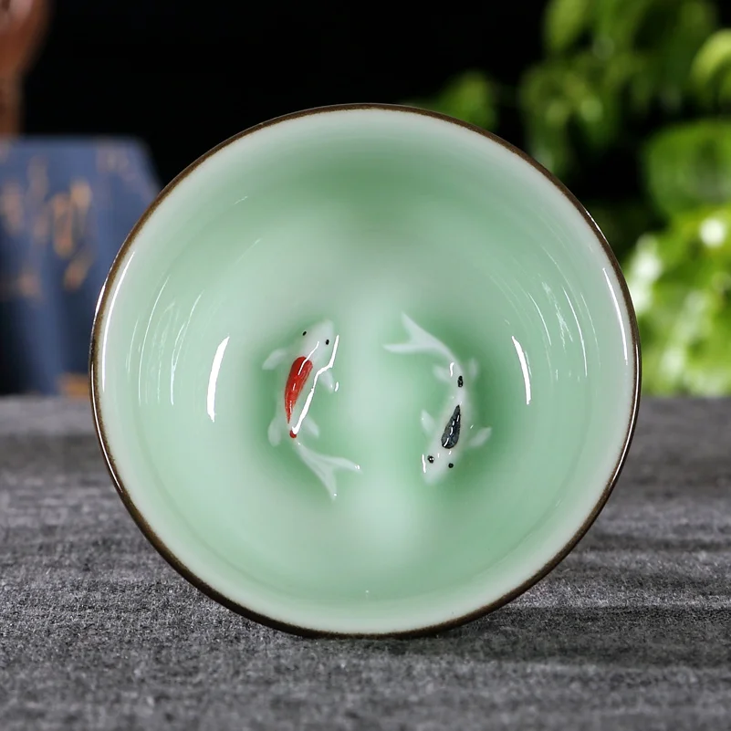Креативный Карп китайский Селадон Procelain керамический Гонг фу чайная чашка