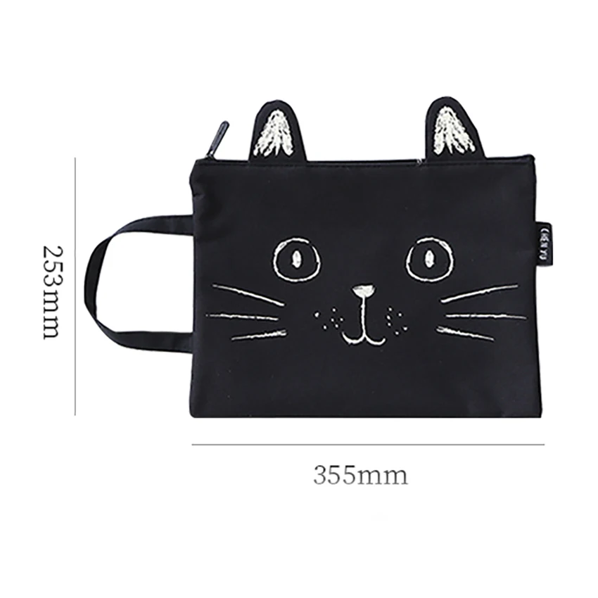 Cute Kitten Shape Canvas Handbag A4 Paper Holder File Folder Zipper Bag Cartoon School Office Supplies Data Document Storage | Канцтовары