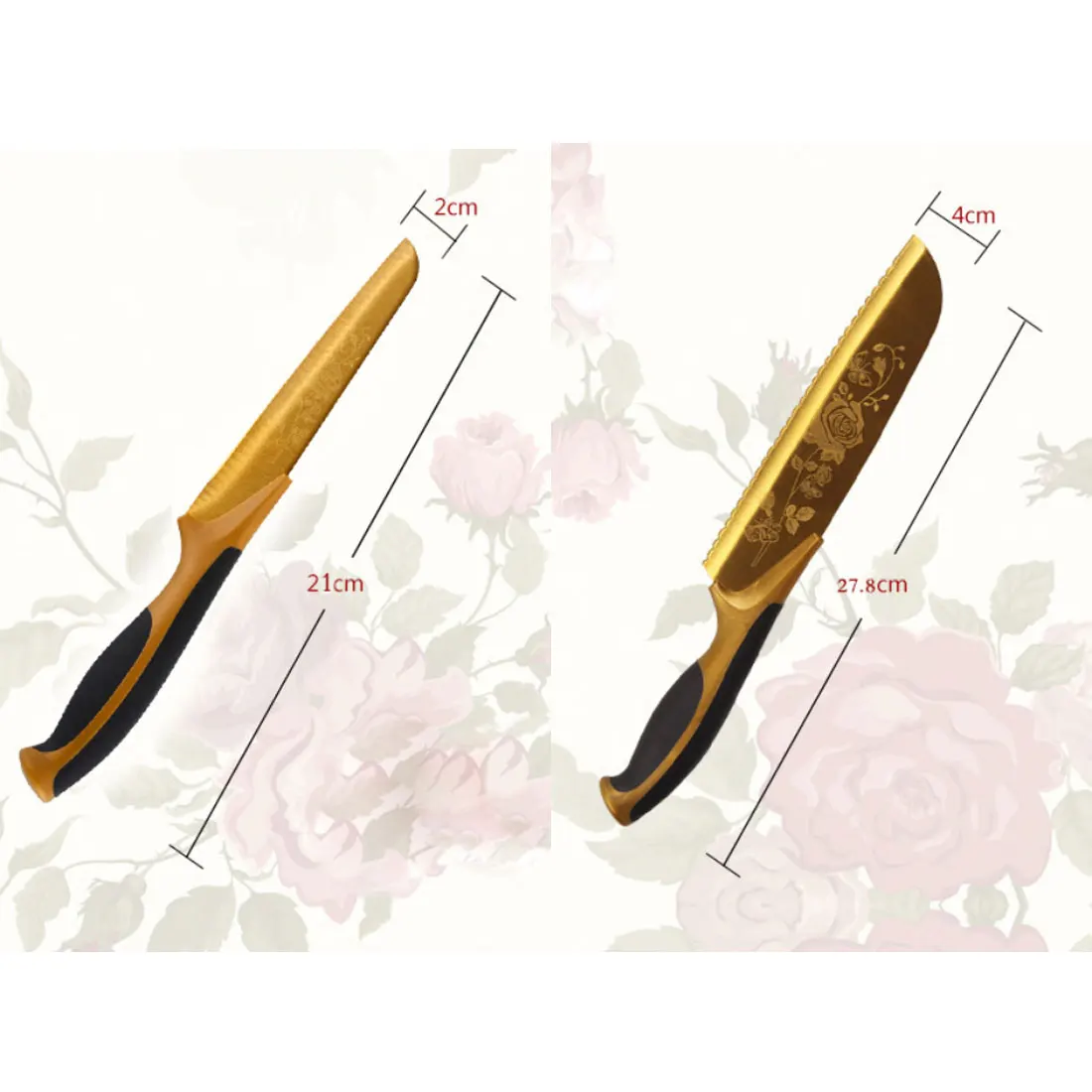 Новинка 2017 5 шт. золотой титановый Розовый пион с цветочным принтом набор ножей