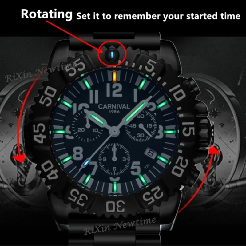2018 карнавал бренд роскошный светильник Тритий Секундомер Мужские кварцевые