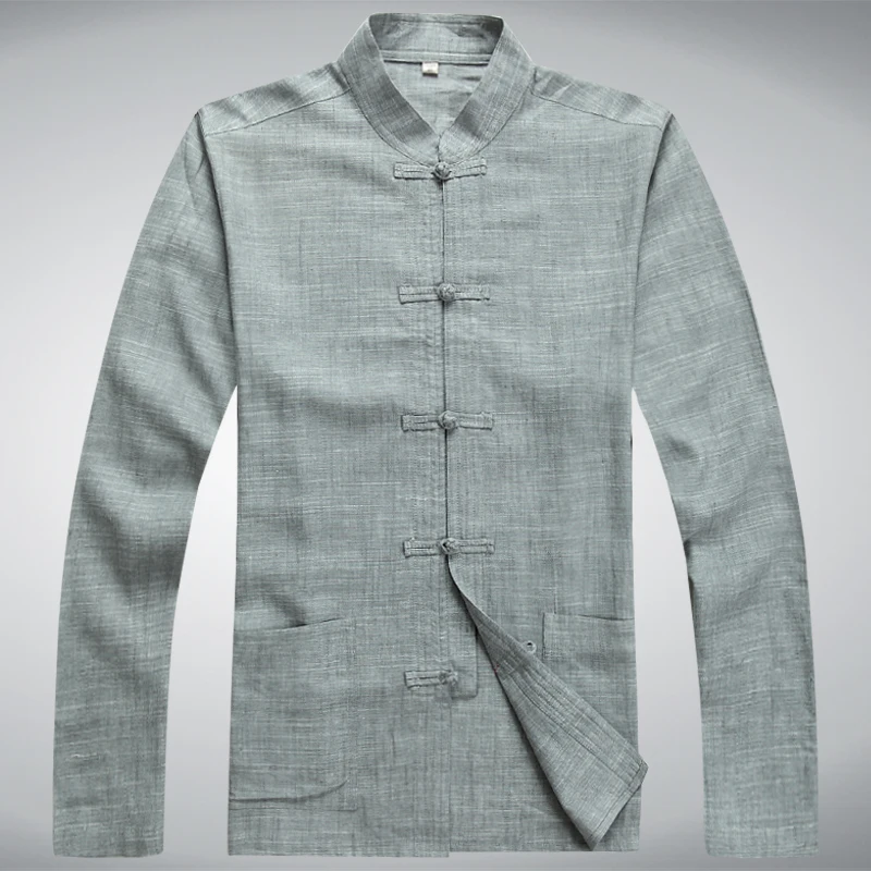 Осень длинный рукав мужской китайский стиль одежды серый синий черный цвет