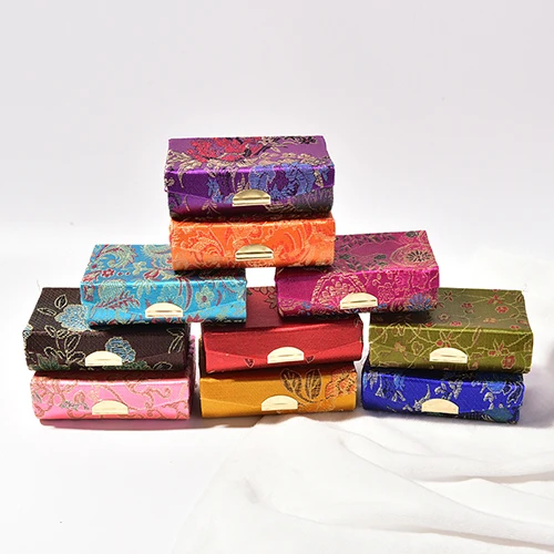 1PCS Retro Embroidered Square Lipstick Case With Mirro Brocade Flower Design Display Box Jewelry Holder Random Color | Украшения и