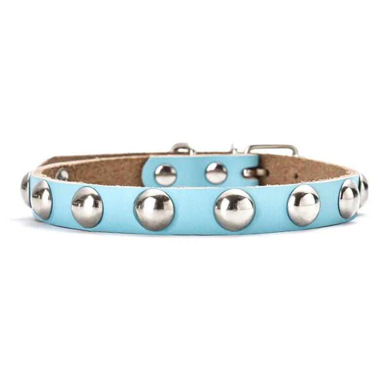 Real Leather Cat Collar Adjustable Mushroom Rivet Pet for Small Dogs Cats Puppy Kitten Red Black Blue Pink Brown | Дом и сад