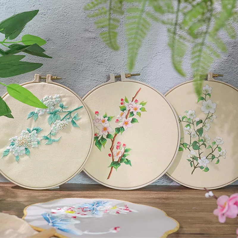 

Chinese Louts Flower Needlework Embroidery Kit with Embroidery Hoop Flower Printed Cross Stitch Swing Handcraft Wall Home Decor