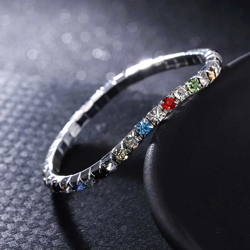 Женские теннисные браслеты с разноцветными кристаллами и фианитом 3 мм|bracelets