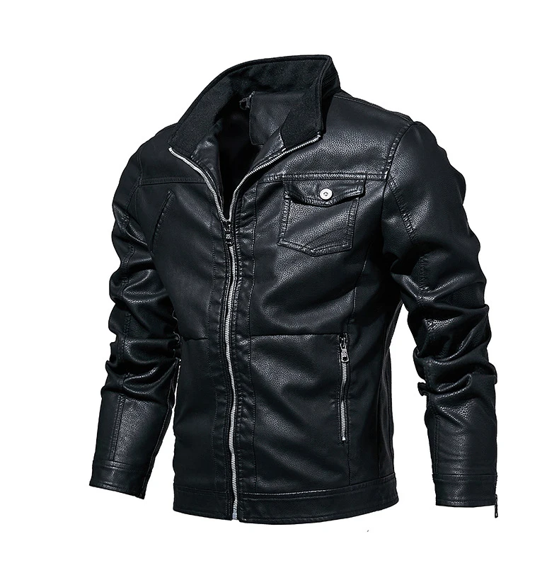 Robmoda, зимняя кожаная куртка для мужчин, модный бренд, искусственная кожа, высокое качество, верхняя одежда, мужские деловые куртки с воротником-стойкой, на молнии, уличная одежда