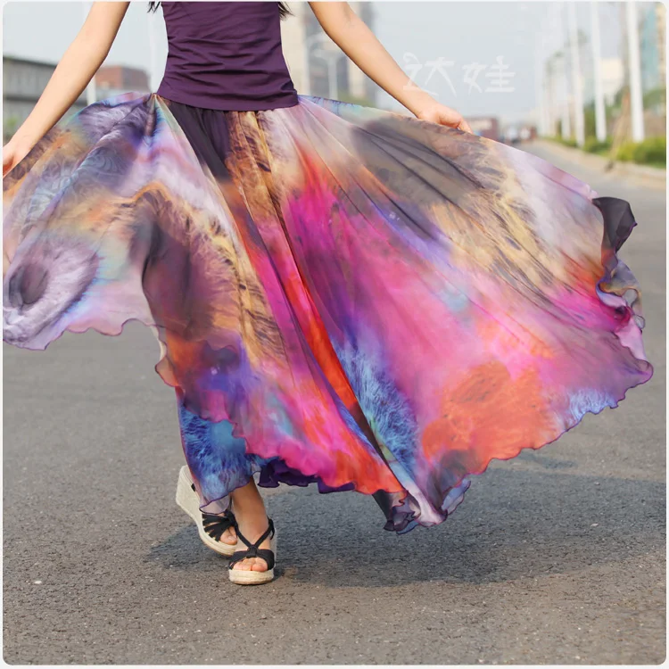 Boho шифоновые длинные юбки для женщин Лето 2019 г. Бохо с цветочным принтом Макси