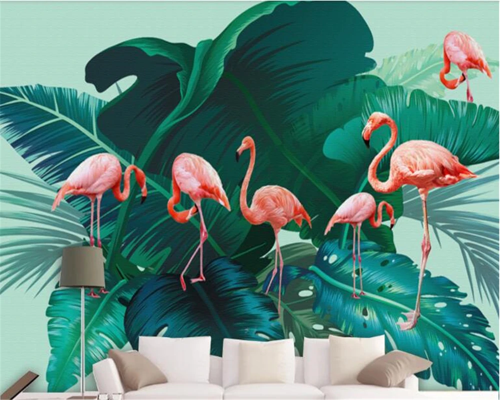 beibehang papier peint Nordic fresh and simple rainforest banana leaves flamingo pastoral background wallpapers for living room |