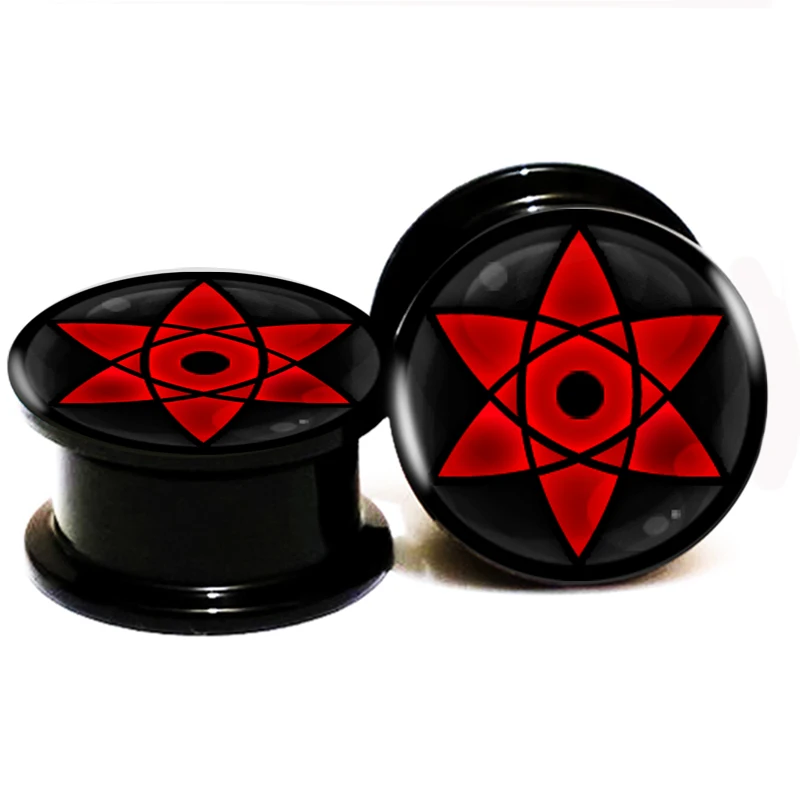 2pcs/Lot Black Acrylic Naruto sharingan shippuuden Eye Ear Plugs Screw Fit Gauges 6MM-25MM 2G-1'' AB082964 | Украшения и