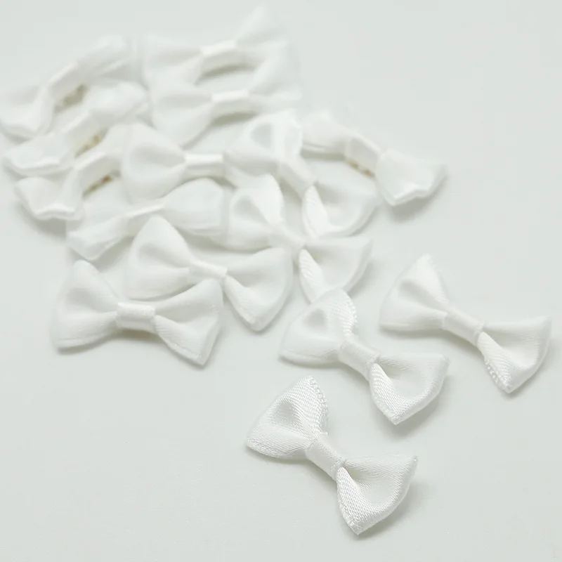 White Разноцветный 100 шт./лот бант из корсажной ленты 3X1,5 см короткая тесьма с бантиком для шитья Свадебные украшения галстук-бабочка волосы ремесло - Цвет: White