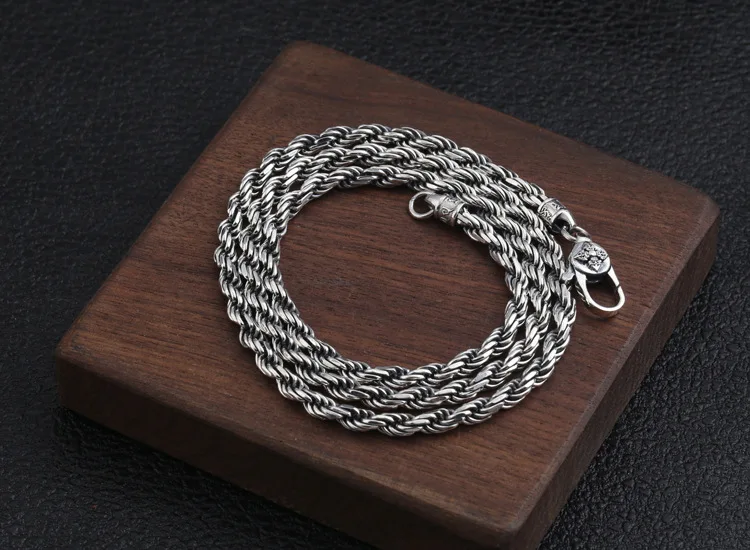 Wholesale S925 Sterling Silver Trend Retro Thai Silver Jewelry Six-word Mantra Rope Men Necklace