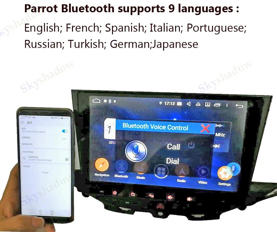 Дополнительная плата за попугай Bluetooth поддерживает 9 языков Английский