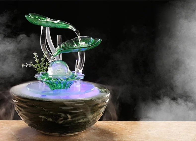 110 V-220 V повезло хрустальный шар светодиодный фонтан настольный украшения увлажнитель распылитель Lotus Материал Feng Shui колеса домашний декор