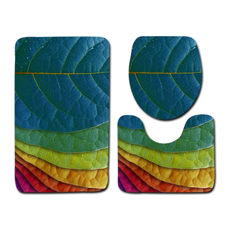 free shipping 3pcs green leaves banyo bathroom carpet toilet u type bath mats set non slip pad tapis salle de bain alfombra bano free global shipping