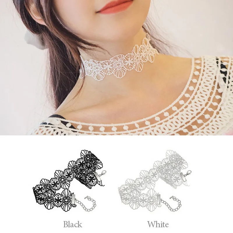 Черное Кружевное ожерелье чокер N210 с полыми цветами женские ожерелья чокеры