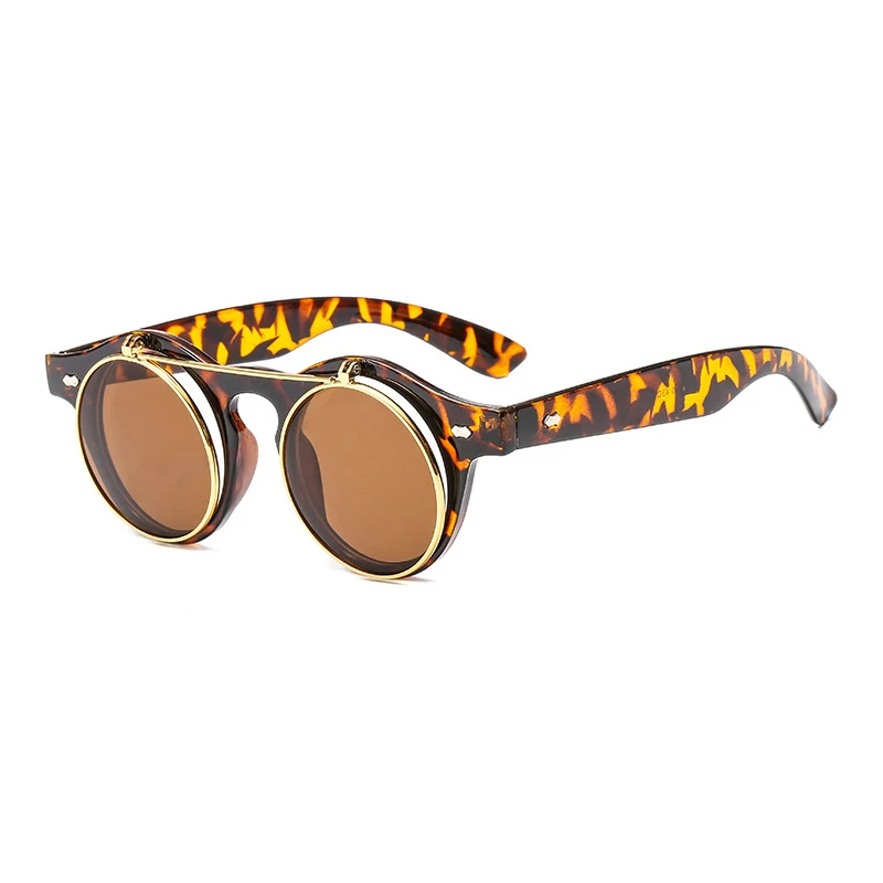 Leopard SAYLAYO Новые Модные Винтажные Солнцезащитные очки в стиле стимпанк С Откидывающейся Крышкой классические двухслойные дизайнерские солнцезащитные очки с защитой от уф400 лучей - Цвет линз: Leopard