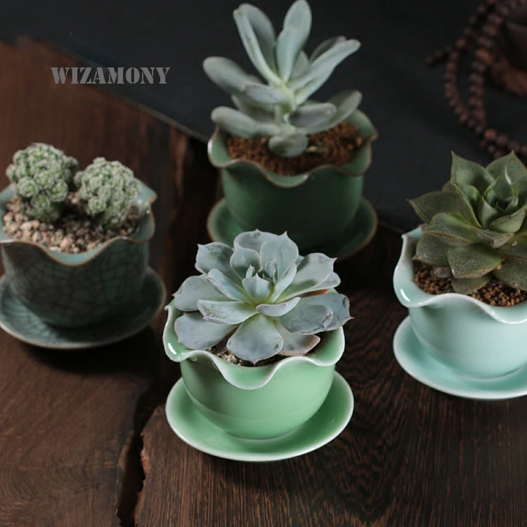 WIZAMONY Kawaii керамический цветочный горшок булбазавр плантатор милый Longquan Celadon