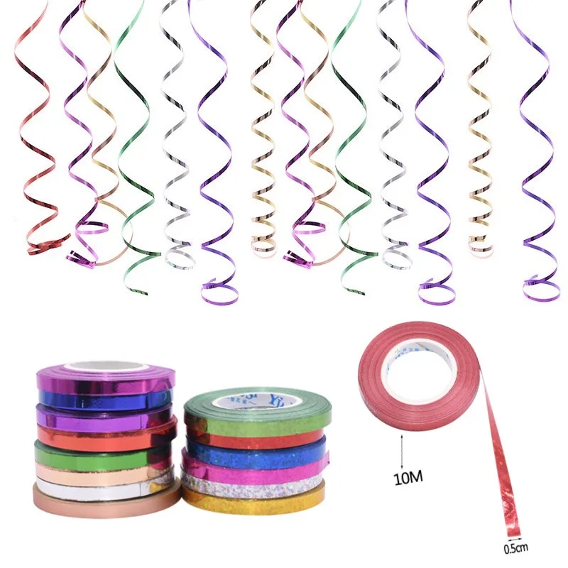

10Pcs 5mm*10m Glitter Ribbon Curling Laser Ribbons Balloon Accessories Latex Ballon Decoration Wedding Party Gifts Wrapping