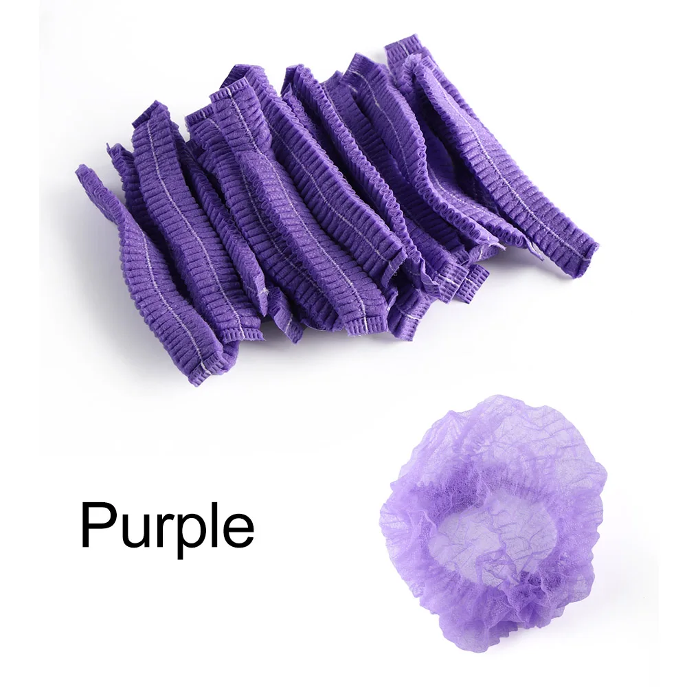 Purple 100 шт Одноразовые микроблейдинг нетканый материал Перманентный макияж волос сетки шапки Стерильная шапочка для бровей татуаж шляпа питания - Цвет: Purple
