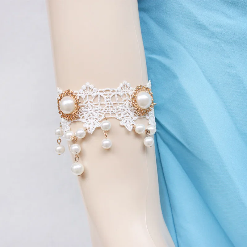 New Vintage White Lace Bracelet Belly Dance Pearl Cover Scars Bride Wedding Accessory Charm Upper Arm Bracelets for Women | Украшения и