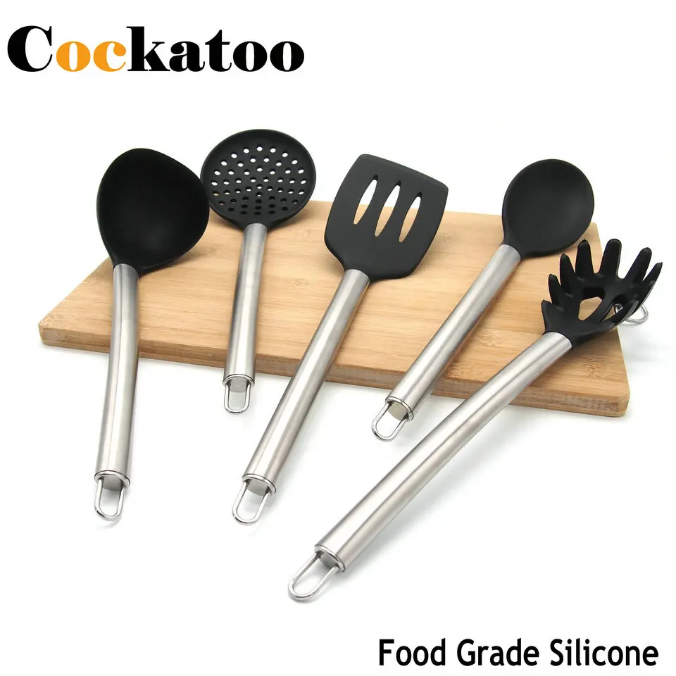 5Pcs Silicone Cooking Tools Kitchen cooking Tool Ladle Spaghetti Server Slotted Spoon Accessories | Дом и сад