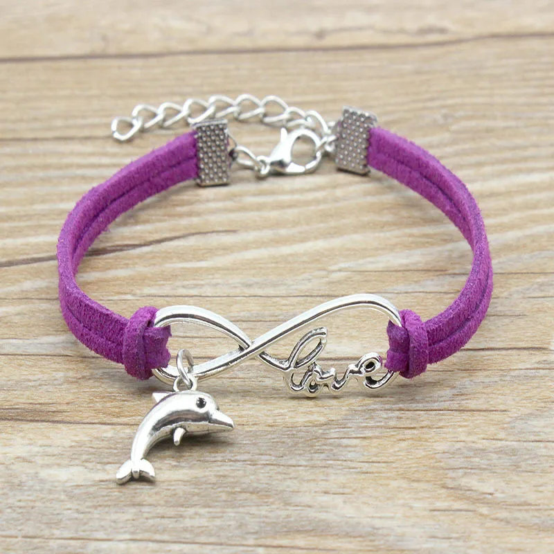 Модные Винтажные кожаные браслеты Infinity Love Dolphin европейские популярные недорогие