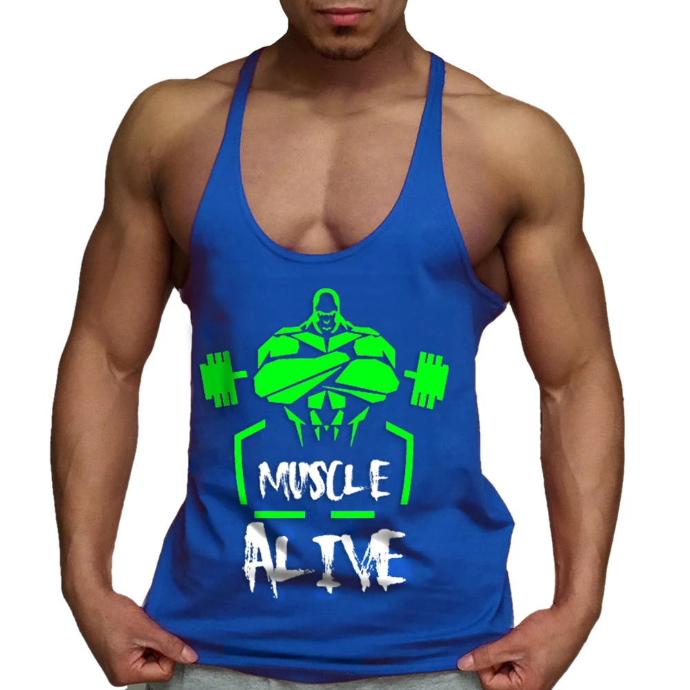 MUSCLE ALIVE, мужская майка для бодибилдинга, Стрингер, рубашки для тренировок, y back, хлопок, спандекс, одежда для спортзала, фитнес, майки без рукавов